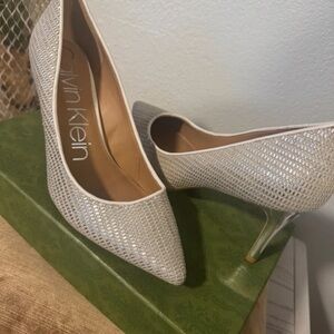 Calvin Klein Women's Silver Glitter Pointed Toe Heels